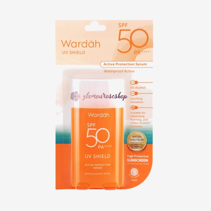 ❤️Glamouroseshop❤️ Wardah UV Shield SPF 50 PA++++ Active Protection Serum 35 ml (ORANGE)