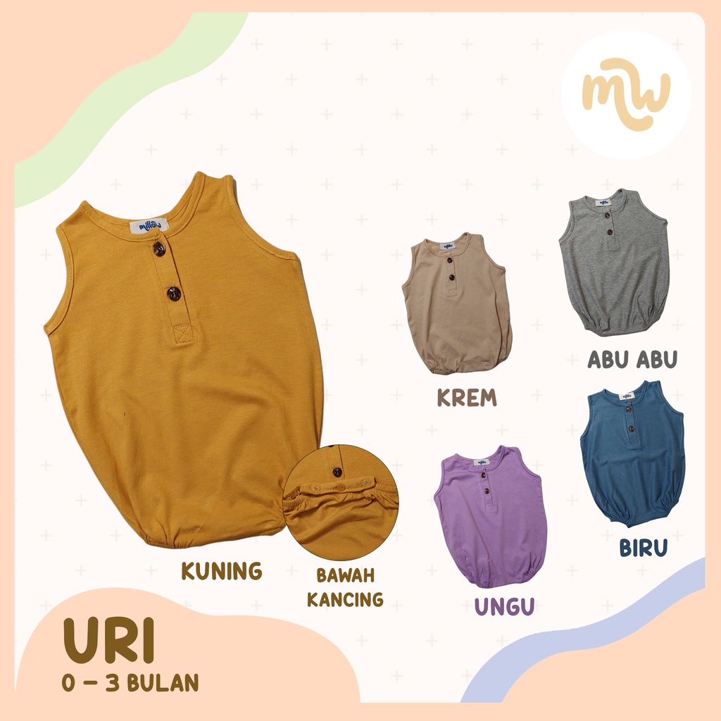 MILLOW - Uri Baby Basic Bodysuit Jumper Romper Bayi 0 3 Bulan Tanpa Lengan  Bahan Cotton Premium