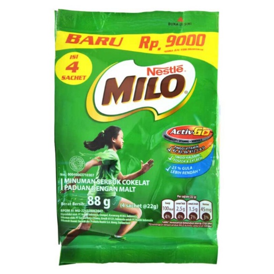 

Milo susu bubuk kemasan sachet isi 4@22gr