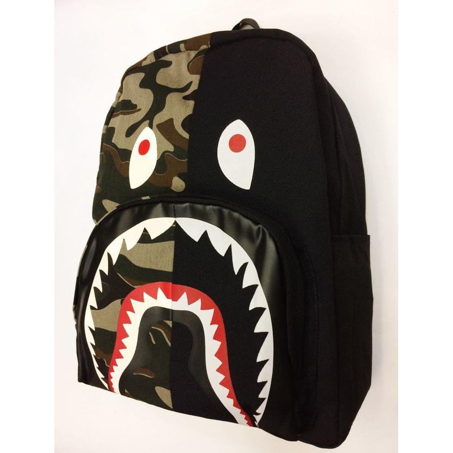 Tas Ransel Backpack Bape Half Army Black Camo Shark Bathing Ape Canvas