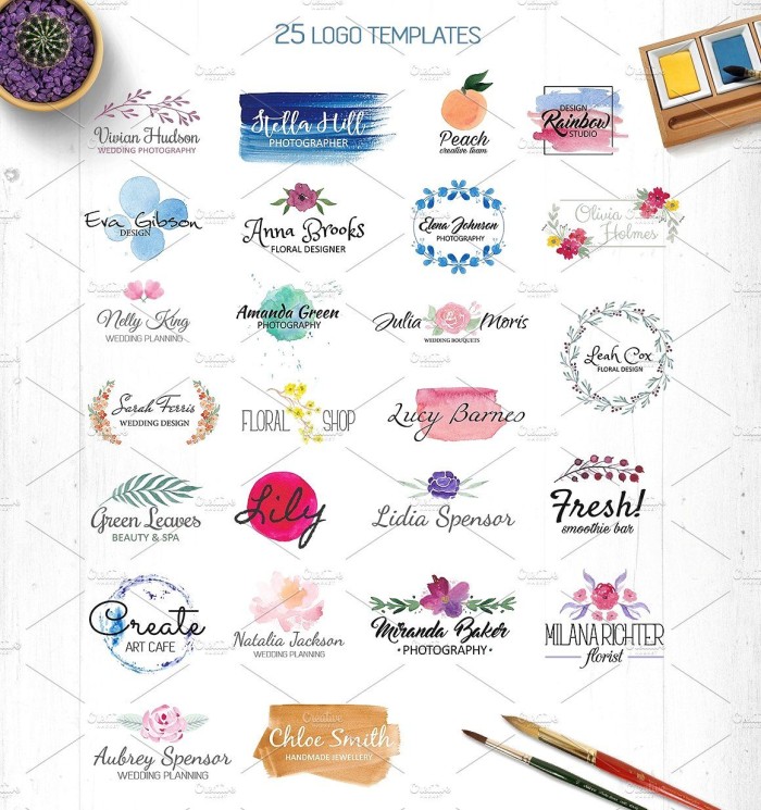 Watercolor Logo Template Set - Photoshop &amp; Illustrator