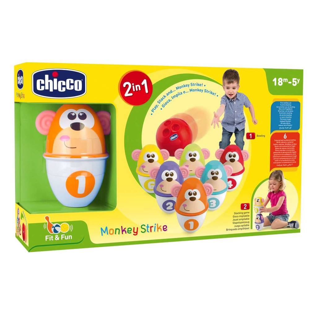 Chicco Monkey Strike / Mainan Bowling Anak 18m+