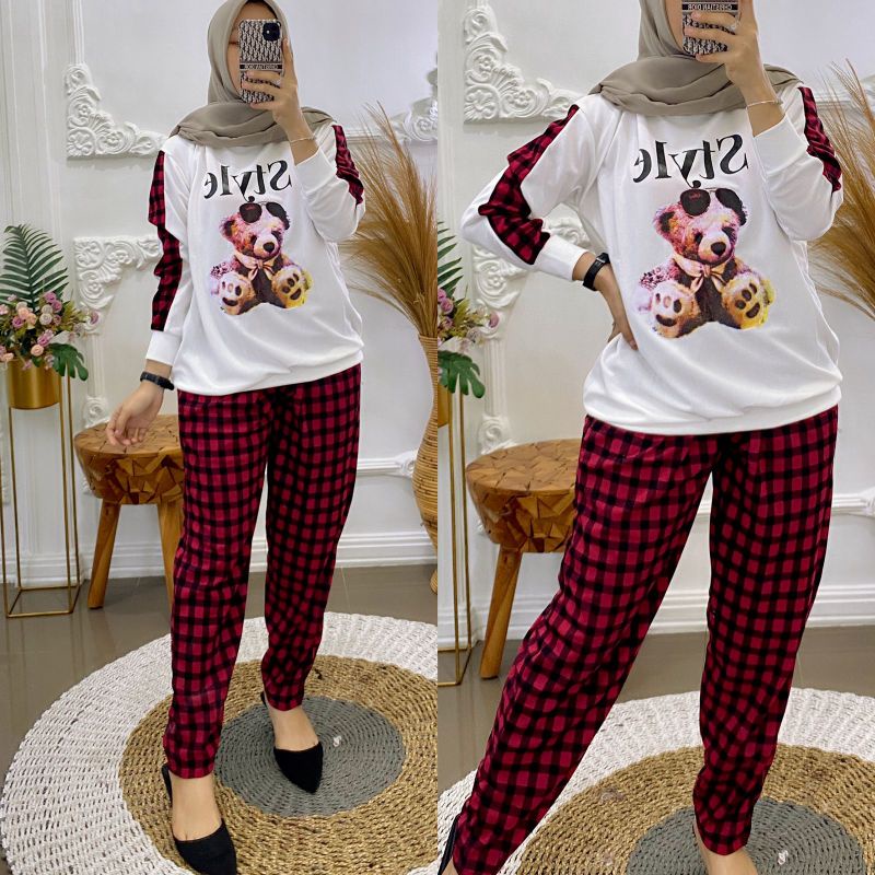 ONESET LENGAN PANJANG CELANA PANJANG BAHAN VOXY SAKU SAMPING