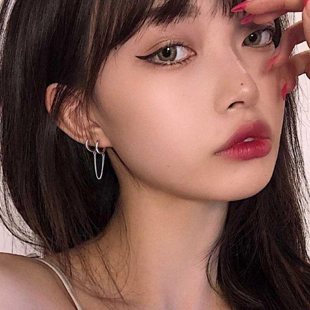 NEEDWAY Anting Rantai Rumbai Keren Geometris Hadiah Liontin Tindik Logam Gaya Korea Hoop Earring