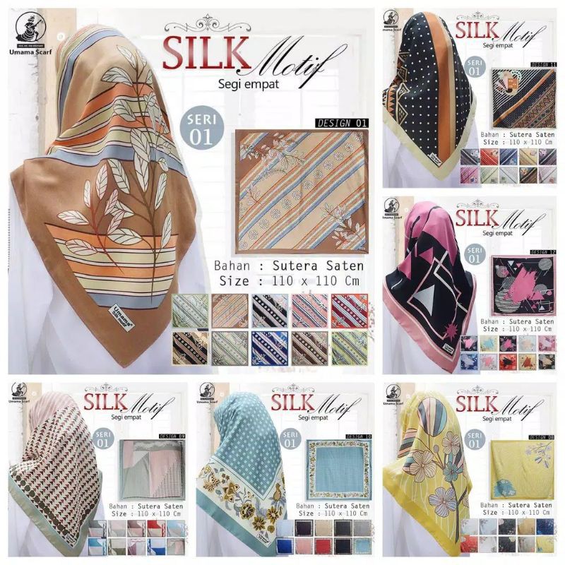 ❤Miss.Vinka❤ Jilbab Pesta Umama SILK MOTIF Segi Empat / Hijab Square Satin