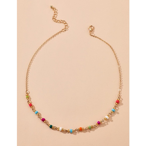 LRC Kalung Fashion Gold Colored Rice Bead Single Layer W77171