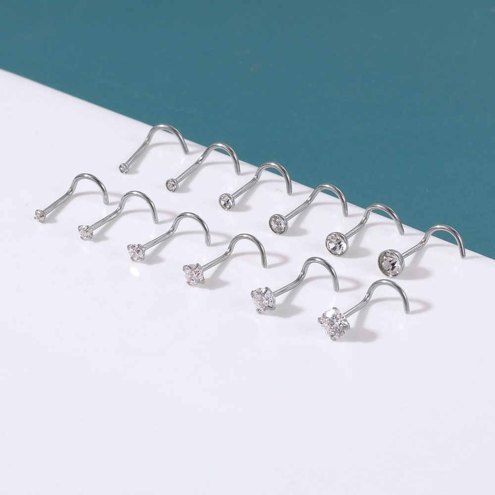 1 Set Anting Tindik Hidung Bentuk L Bahan Stainless Steel Ukuran 1.5 / 2 / 2.5 / 3 / 3.5 / 4mm