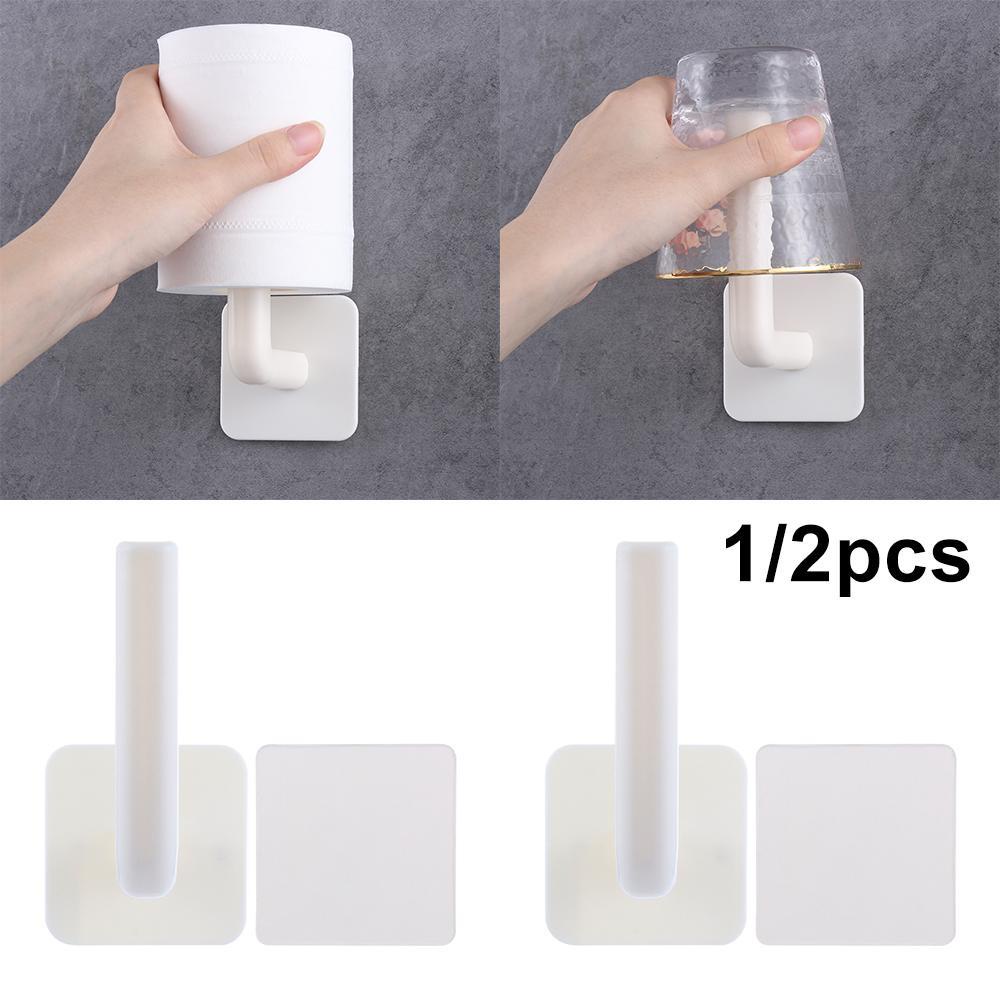 Solighter1/2pcs Toilet Paper Holder Rak Penyimpanan Talenan Perekat Diri Bebas Lubang