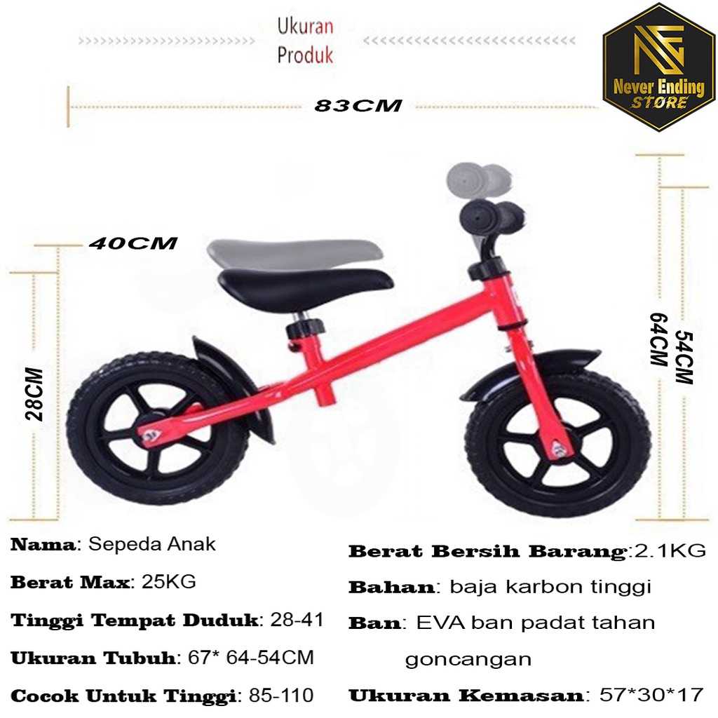 Sepeda Anak Pushbike Balance Bike Anak Roda 2 Sepeda Keseimbangan Anak  Push Bike Anak  Perempuan Laki Laki Merah Putih Biru Pink Hitam / Sepada Anak Murah Viral Bestseller 2 cycle cocok untuk usia 1 2 3 4 5 tahun