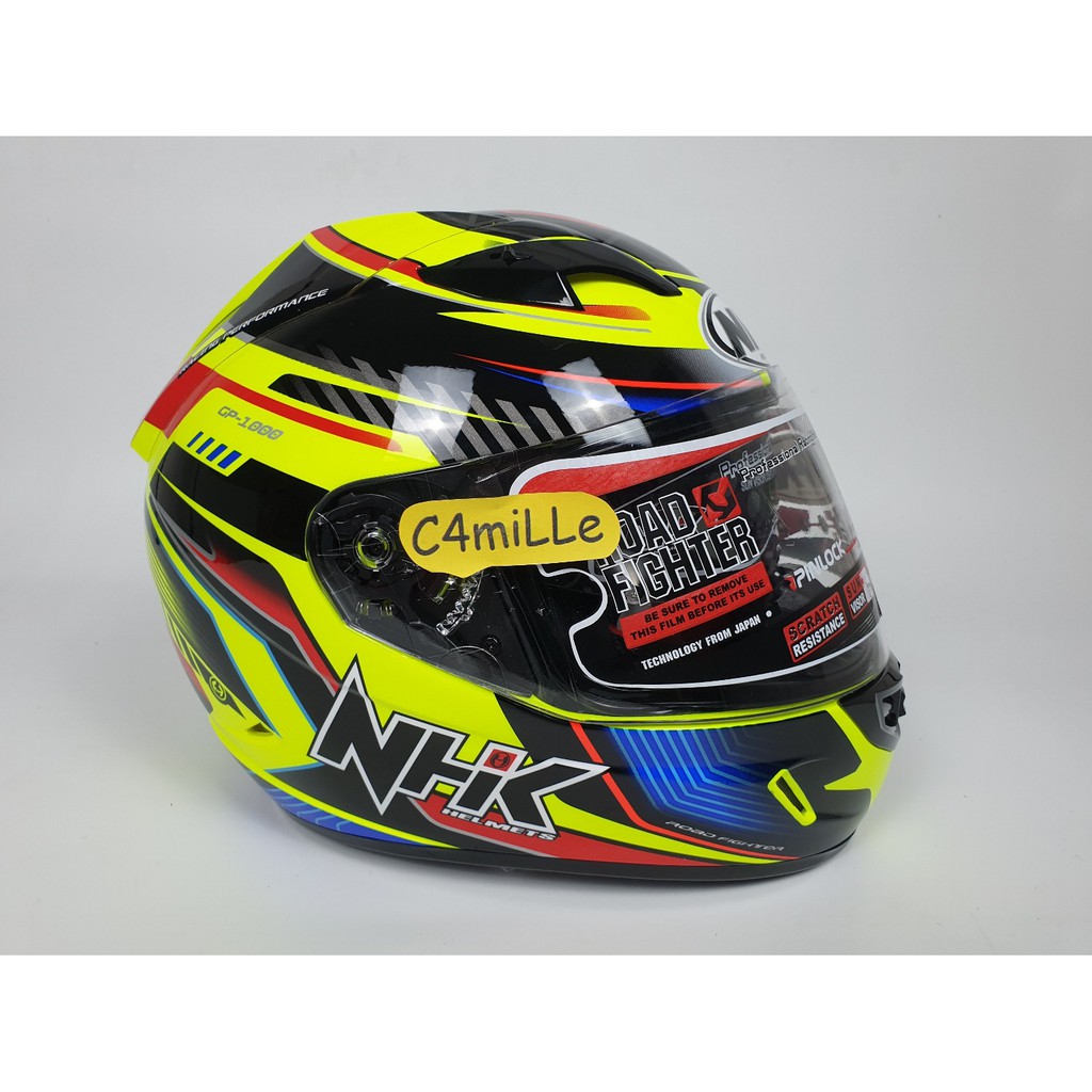 HELM NHK GP 1000 MOTIF PLASMA YELLOW FLUO SILVER DOUBLE VISOR FULL FACE