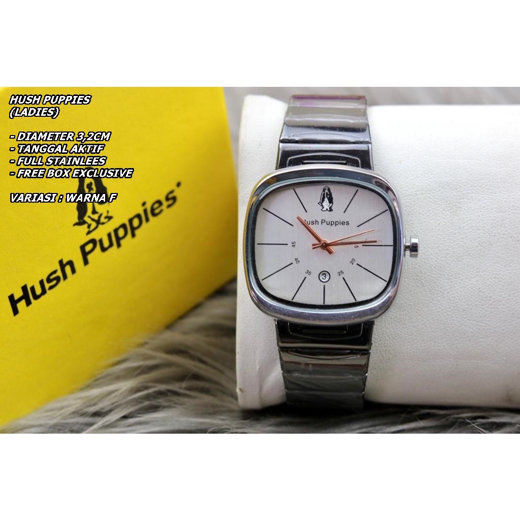 JAM TANGAN WANITA HUSH PUPPIES RANTAI BODY SEGI TANGGAL AKTIF