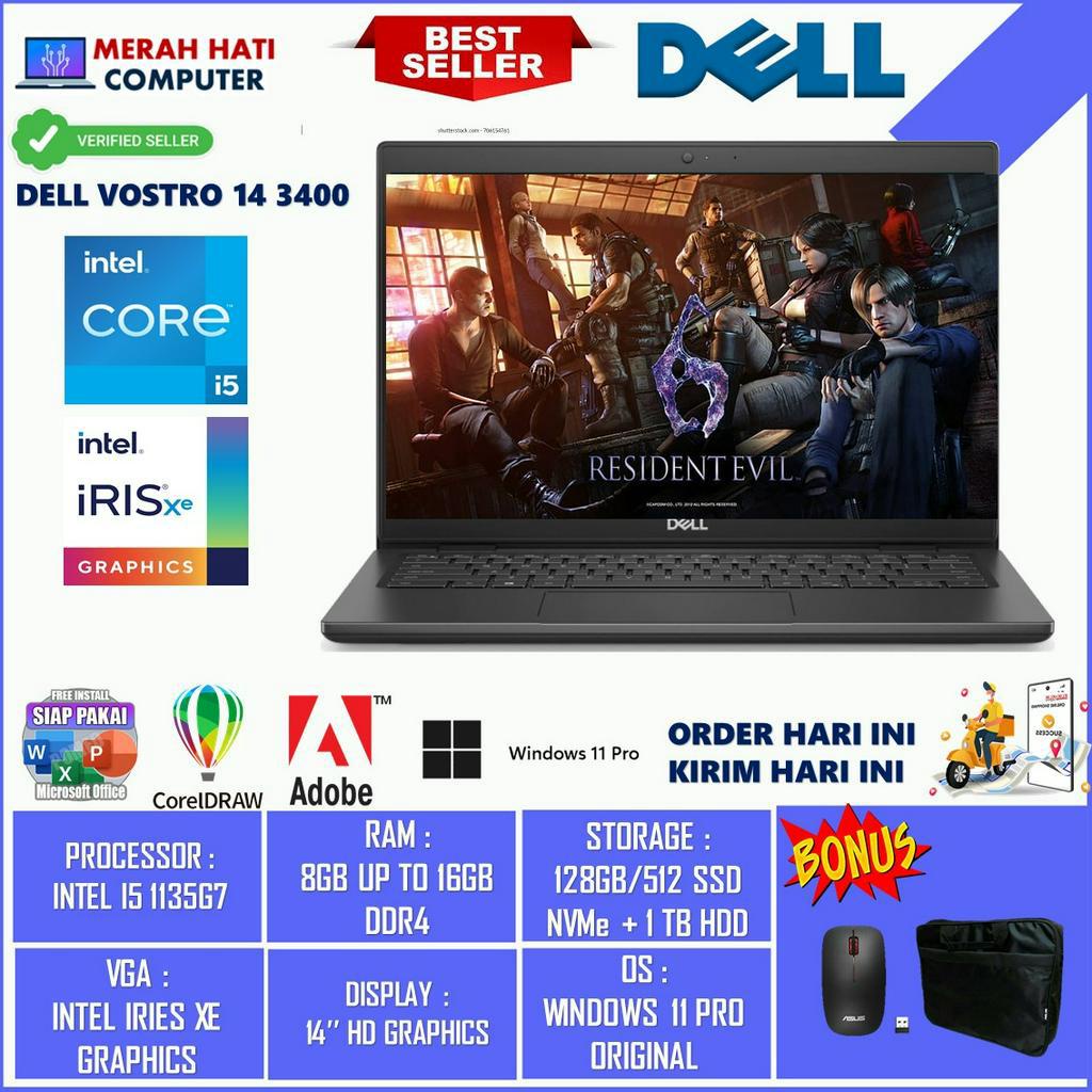 LAPTOP DELL VOSTRO 14 3400 INTEL I5 1135G7 16GB 1TB IRIS XE 14HD WINDOWS 11 PROFESSIONAL BLACK ORIGINAL BERKUALITAS