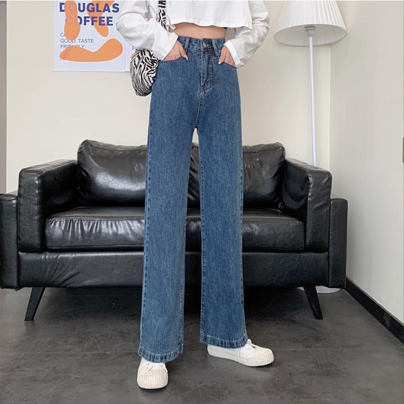 Celana Jeans Wanita High Waist Korean Style Straight Denim Pants Loose Wide Leg