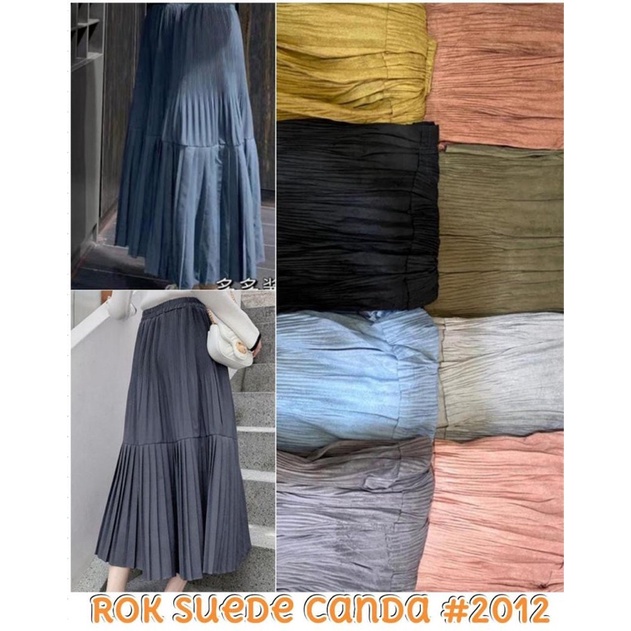 Rok Suede Canda Import 1 Tingkat /  Suede Gathered Tier Maxi Skirt / Warna Polos Pastel