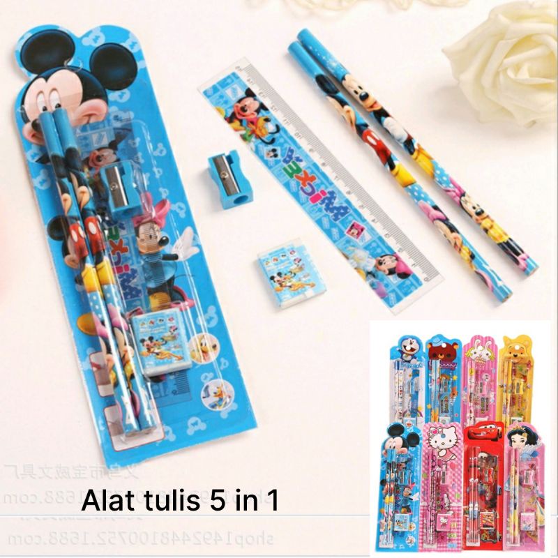 MINI STATIONERY SET ALAT TULIS SEKOLAH 5 IN 1 KARAKTER LUCU MICKY DORA EMON SPIDERMAN SQUID GAME FROZEN ELSA PRINCESS BTS