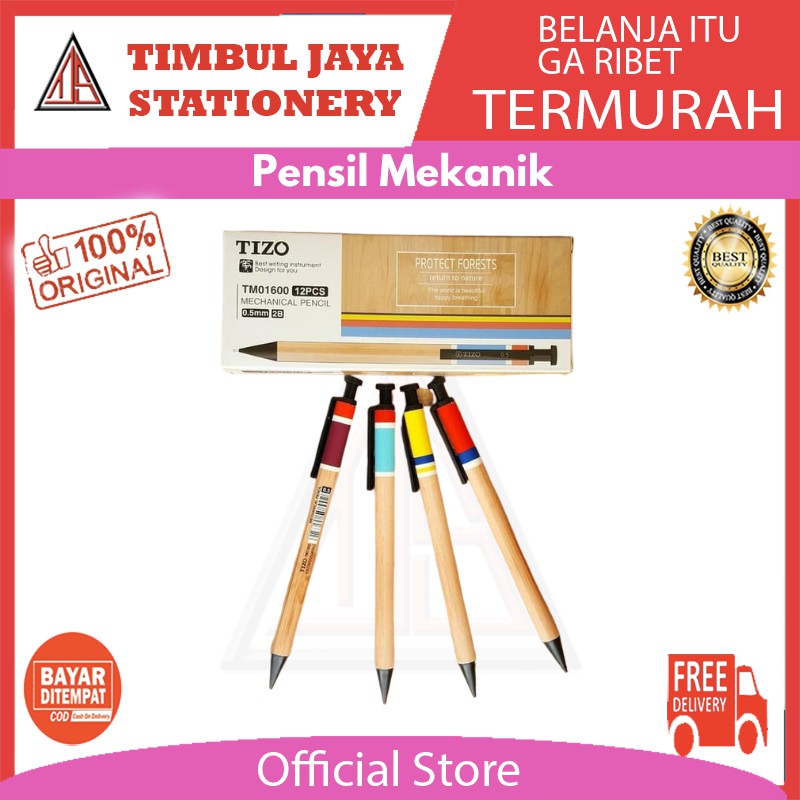 

Pensil mekanik / mechanical pencil tizo 0.5 mm TM 01600 kayu unik isi 12pcs