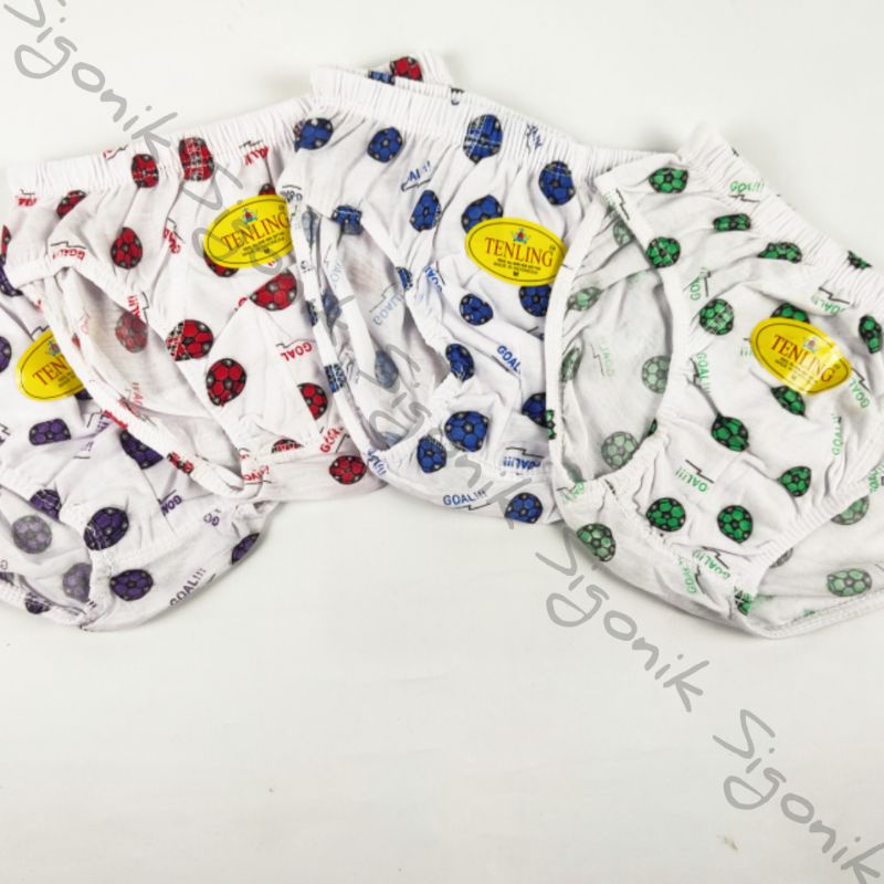 CD Celana Dalam Anak Cowok Laki-Laki S M L XL Putih Motif Tenling BOLA Sigonik
