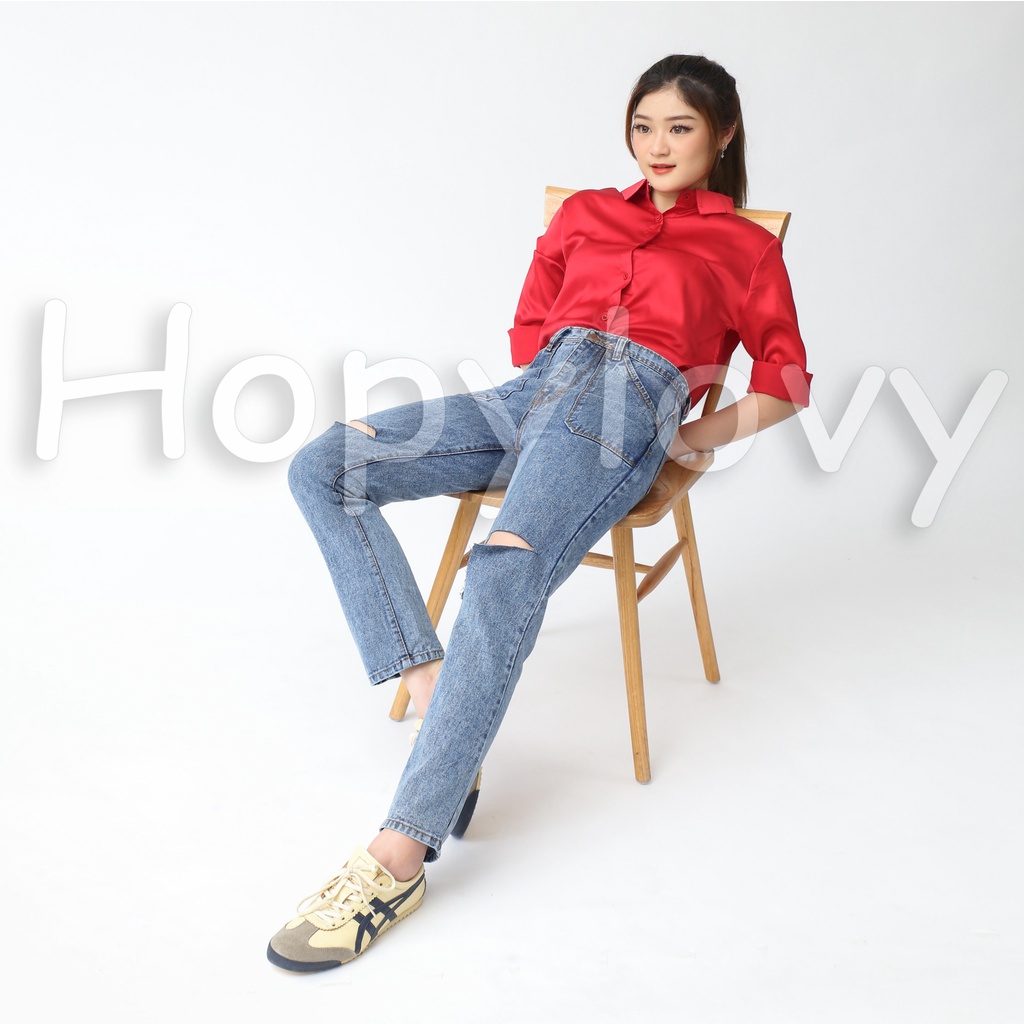 HOPYLOVY Celana Boyfriend Jeans Wanita Highwaist Celika