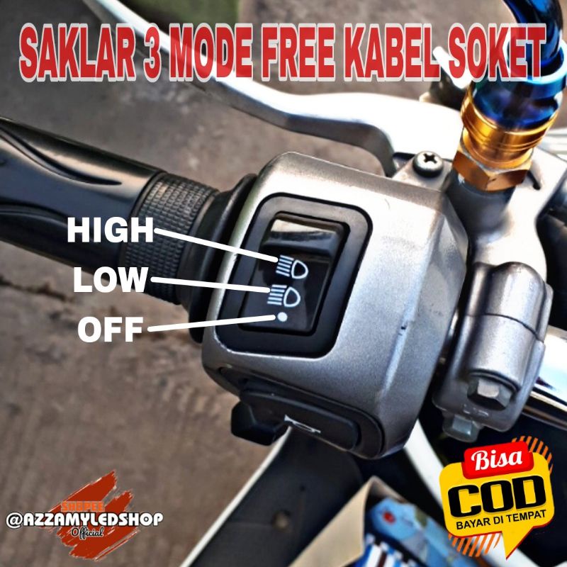 Saklar dim motor saklar high low off Beam 3 mode gratis kabel soket 3 pin Vario beat scoopy Supra blade berkualitas