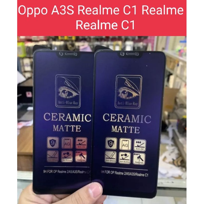 TG Tempered Glass Ceramic Oppo A3S A5 Anti Gores Matte Blue Light