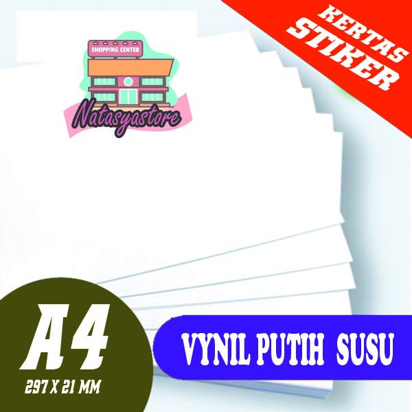 

kertas Stiker Vynil Putih Susu A4 21x29,7 harga per lembar