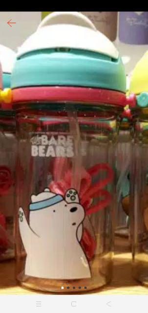 Miniso X We Bare Bears! 3wrn. We Bare Bears Water Bottle With Straw 400ml. Botol Minum Anak Wbb