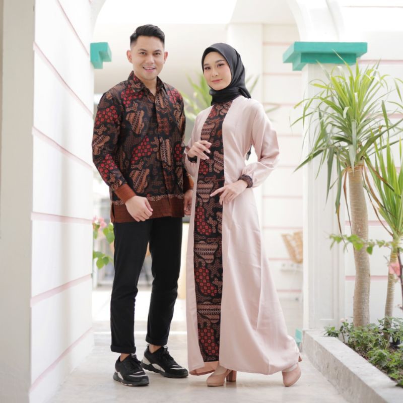 Couple nafisa gamis batik syari set modern