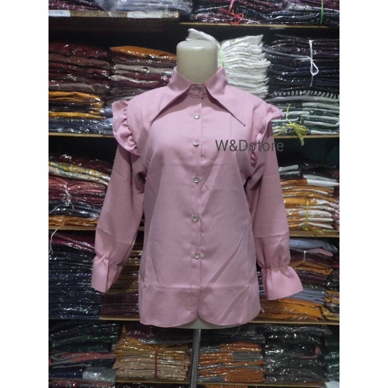 Kemeja Polos Wanita Atasan Blouse Casual model Andin Bahan Moscrepe