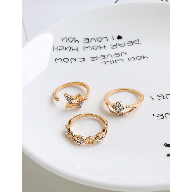 LRC Cincin Set Fashion Golden Alloy Diamond Leaf Five-pointed Star Ring Set K39443