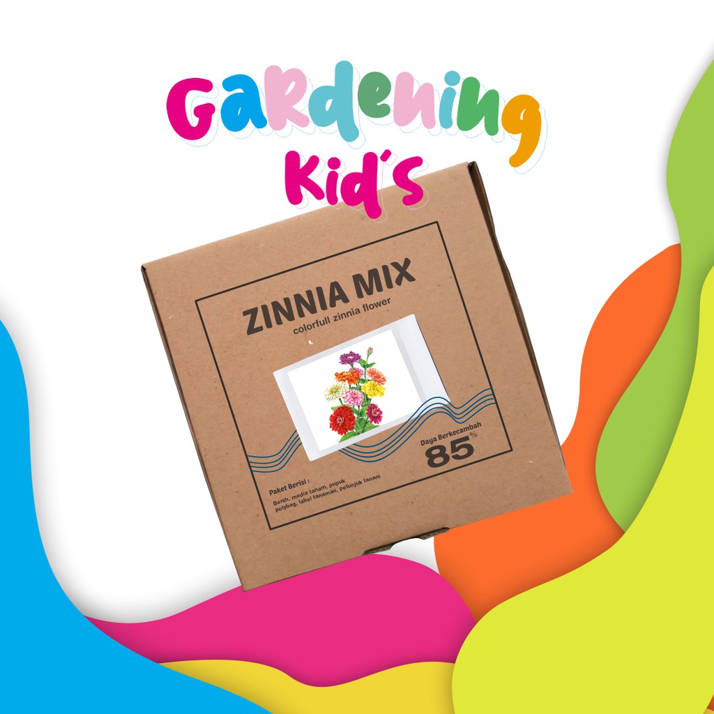 Paket Langsung Tanam - Gardening Kit for Kids - Benih Bunga Kertas Zinnia Colorful Mixed Flower Seeds - Kids Activity - Edukasi untuk Anak