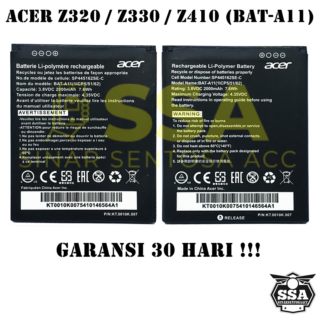 Baterai Original OEM Acer Z320 Z330 Z410 M330 BAT-A11 BATA11 BAT A11 Z3 Z4 HP Ori Battery Batrai Batre Batu Batere GARANSI AWET MURAH