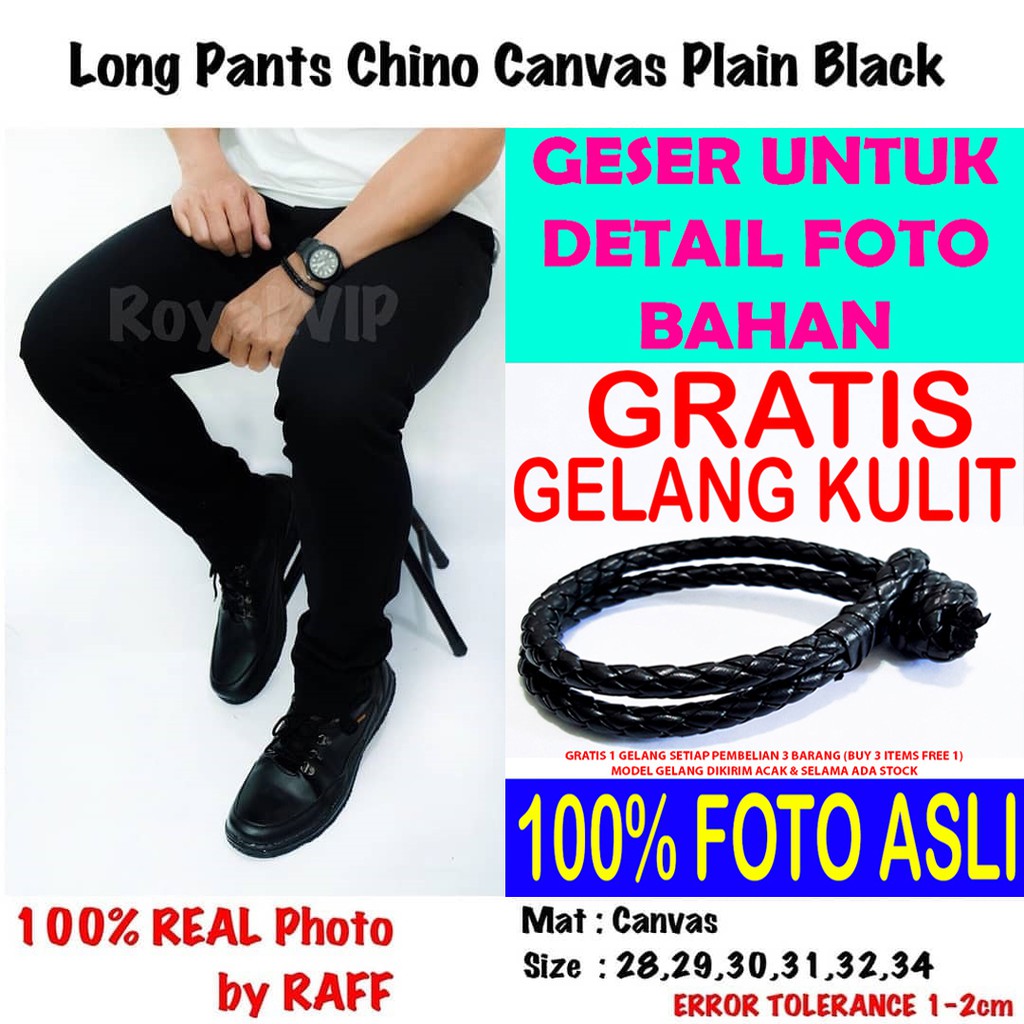 Celana Panjang Kain Chino Canvas Hitam ROYALVIP PRIA COWOK BAGUS MURAH PREMIUM IMPORT PROMO GRATIS