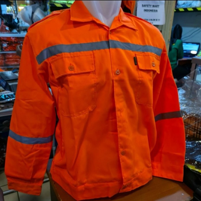 BAJU KERJA ATASAN / BAJU SAFETY LENGAN PANJANG ORANGE MURAH