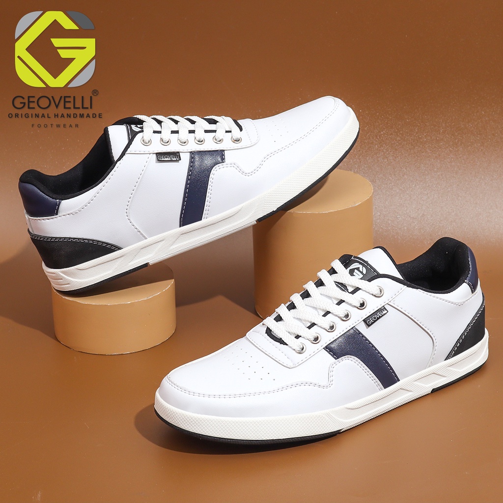 GEOVELLI White List Nevy - Sepatu Sneakers Pria Original Sepatu Kasual Sneaker Tali Cowok Lokal Terbaru Kualitas Bagus