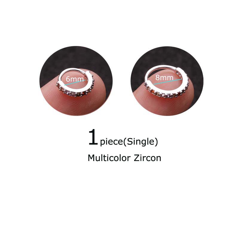 1piece Copper 6-10mm Hoop Cartilage Tragus Earrings Nose Helix Rook Pinna Helix Piercing 20G Zircon