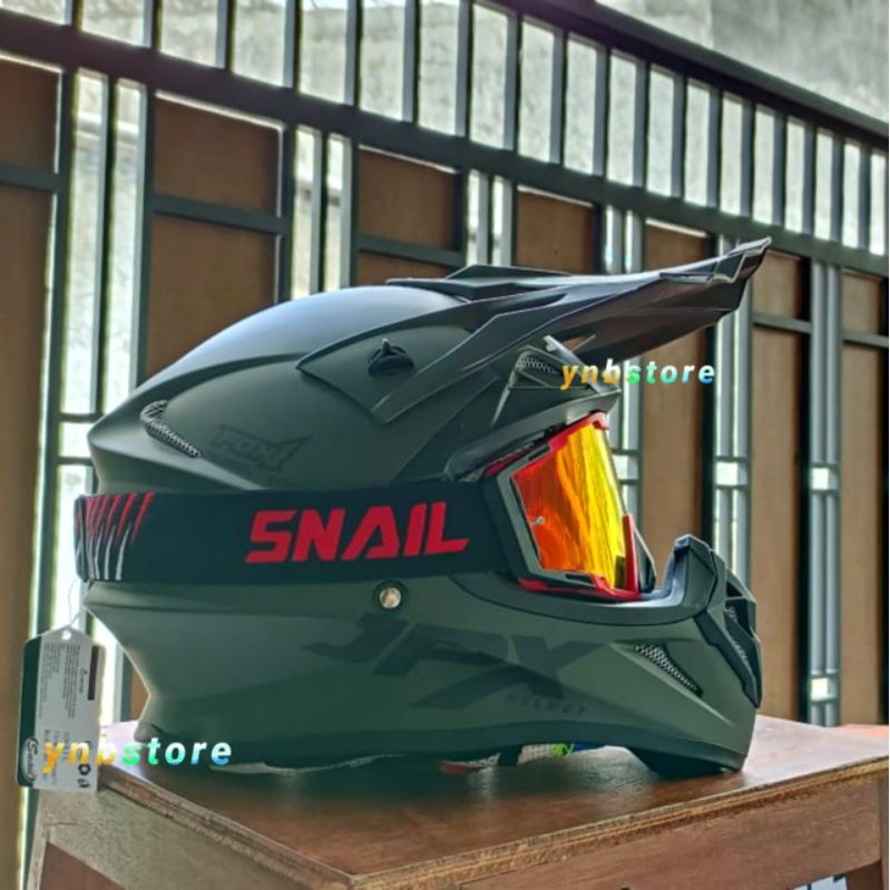 HELM JPX CROSS SOLID POLOS HIJAU ARMY GREEN DOFF + Kacamata Goggle Snail Mx36 mx40 Original | Helm J
