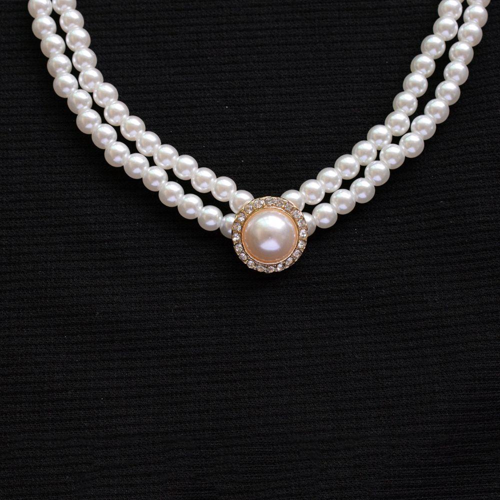 Needway Wanita Kalung Elegan Baroque Mutiara Temperamen Hepburnesque Double-layer Perhiasan Aksesoris