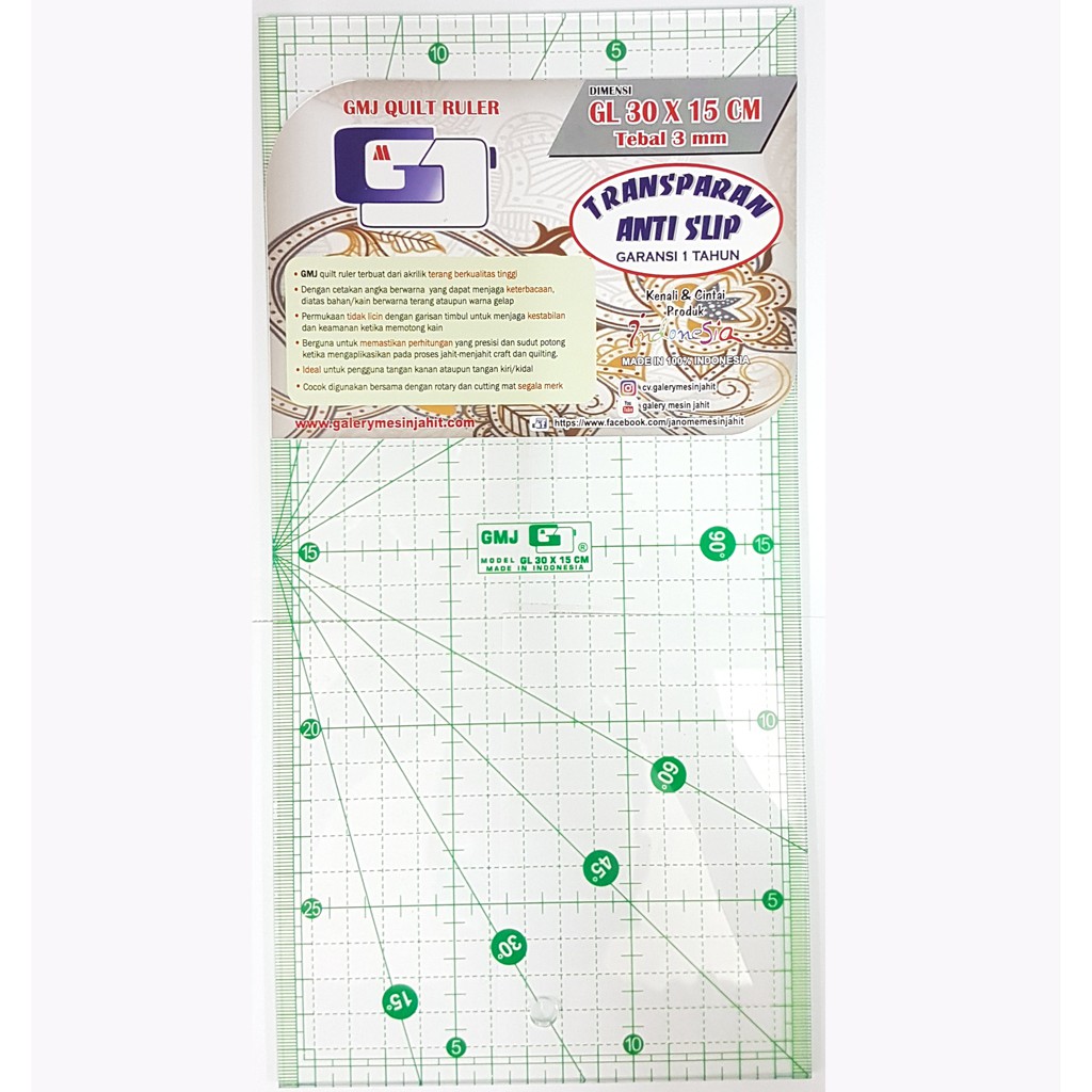 penggaris carft dan quilting 15x30cm - GMJ