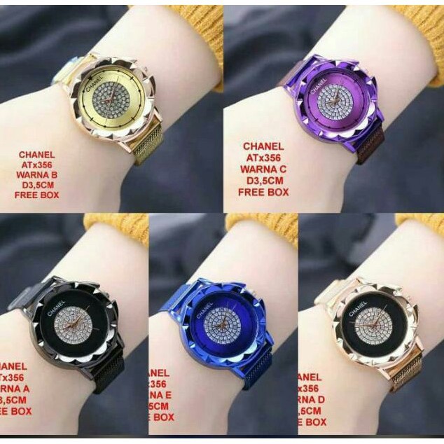 nyaman di tangan/ FREE BOX & BATERAI CADANGAN NEW JAM TANGAN WANITA CHANEL RANTAI PASIR MAGNET