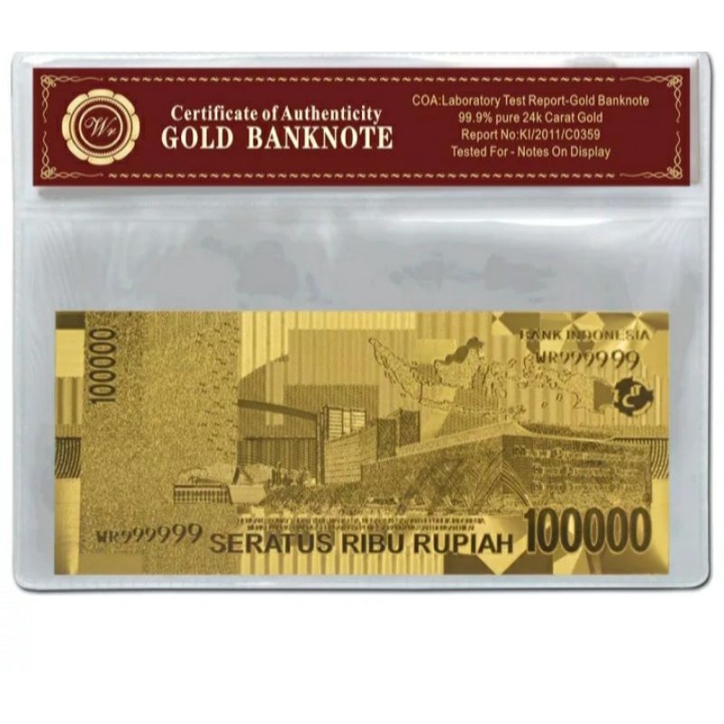 Uang 100000 Gold Foil Berfolder