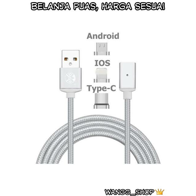KABEL CHARGER DENGAN MAGNET 3 IN 1 FAST CHARGING 2.4 A DENGAN INDIKATOR LED