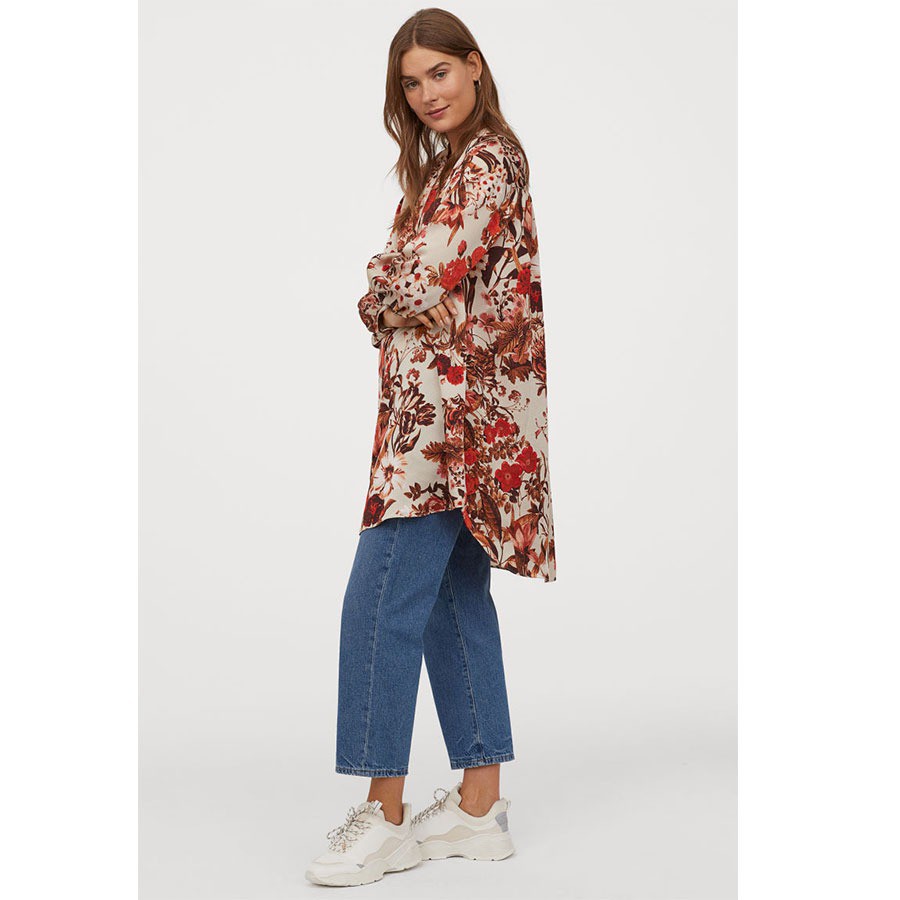 CONSCIOUS by H&M Tunic Blouse - Light Beige Floral - Atasan Tunik Wanita Branded Original Murah ytl
