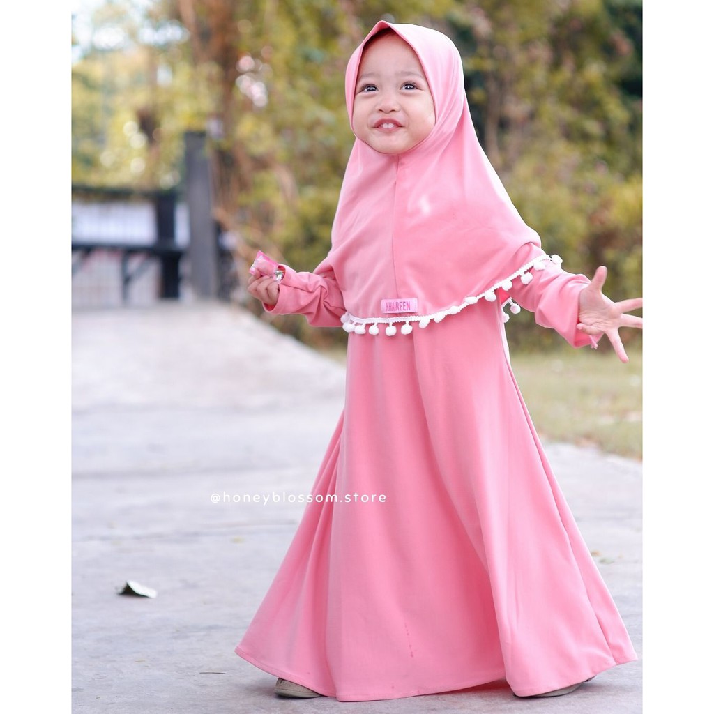 Gamis Bayi Perempuan Pompom Jersey Import / Gamis Anak Khaireen Newborn 1 Tahun / Gamis Bayi