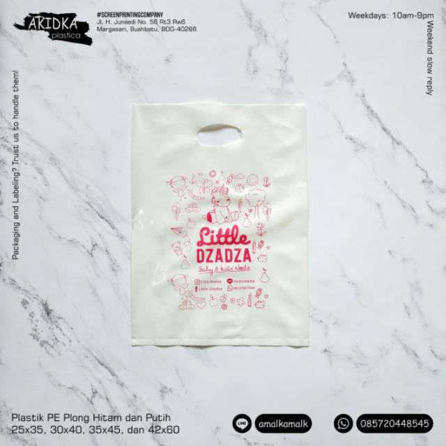 

Plastik PE Plong 25x35 dengan sablon 1 sisi 1 warna