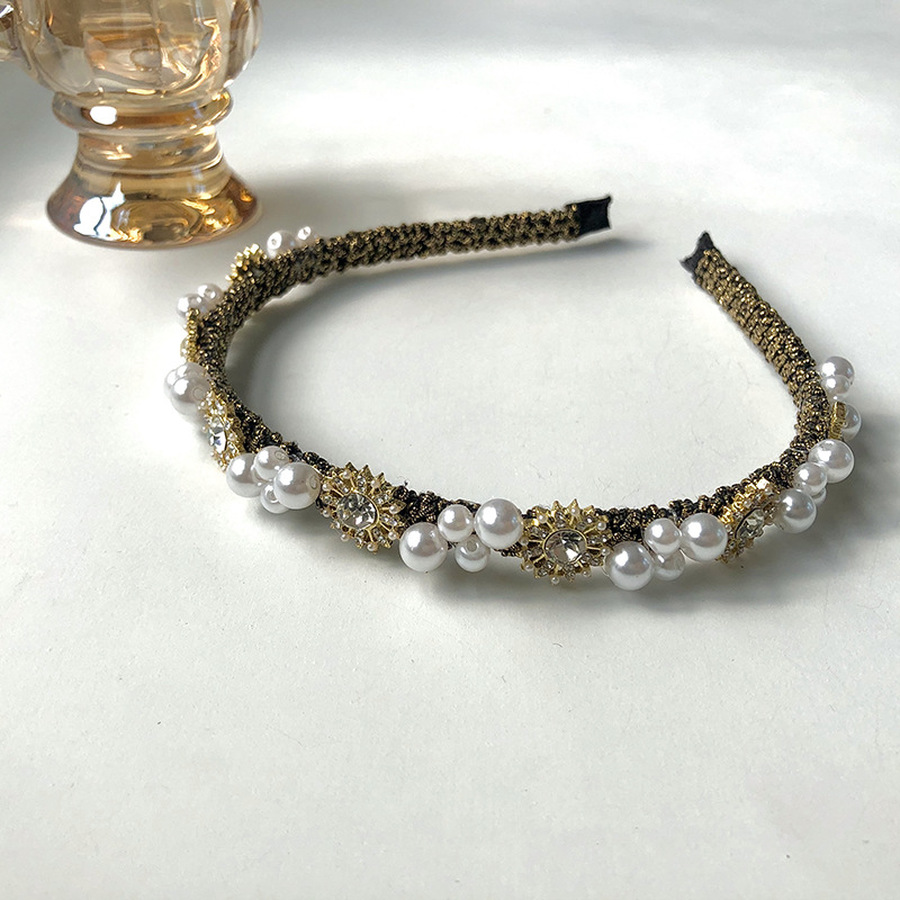 Korean Pearl Rhinestone Headband Ladies Flower Retro Crystal  Hair Band Fashion Hair Accessories