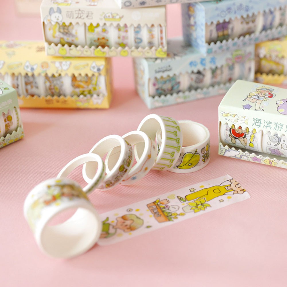 6Rolls/Box Cute Cartoon Daily Life Journal Tape DIY Washi Paper Scrapbooking Diary Tape Sticker