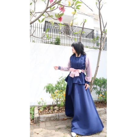 Gamis 70750 Maxi Japan Blazer Obi Belt Ribbon Gaun Panjang  Baju Scuba Titanium prewedding  Mewah