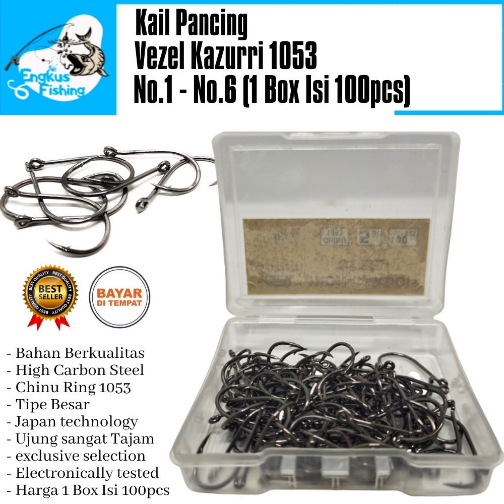 Kail Pancing Vezel Kazurri Chinu Ring 1053 / 1054 Isi 100pcs/Box (No.1-15) High Carbon Steel - Engkus Fishing