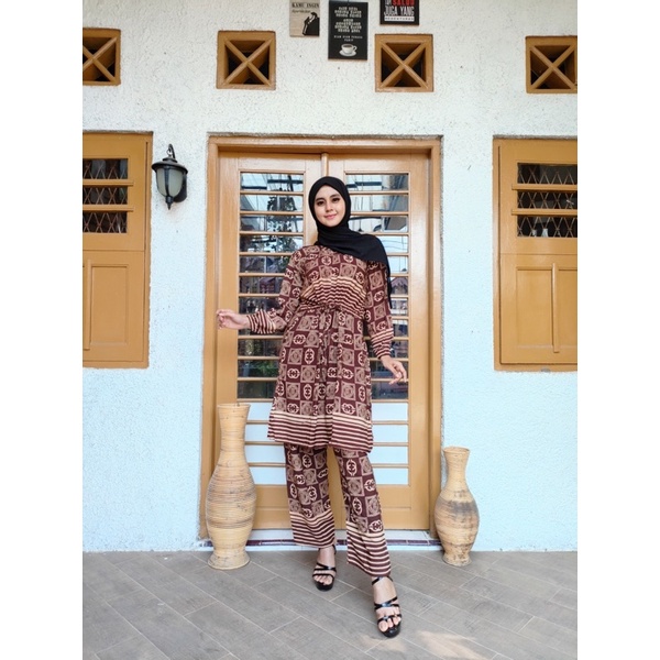 Stelan long tunik jumbo batik