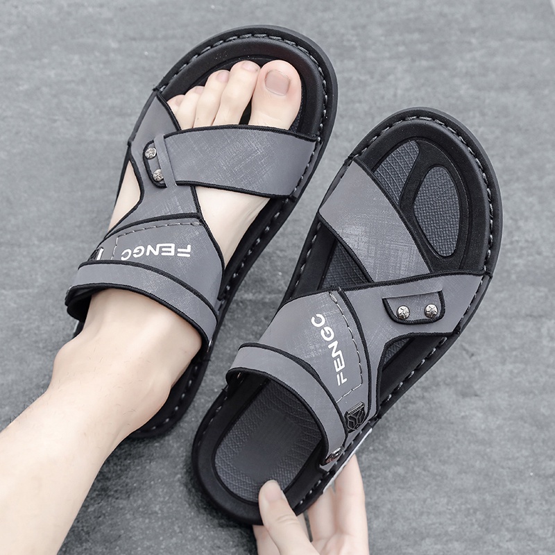 Sandal Pria Terbaru/Sandal Pria/Sandal Kulit/Sendal Pria Casual/Sol Karet Anti Selip/Dua Cara Untuk Memakai/Sandal/Sandal/Sendal Pria Dewasa/Grade Ori 100%